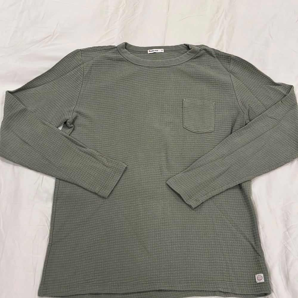 Marine Layer Men's Green Box Waffle Long-sleeve Crew. Olive Green. Size M.